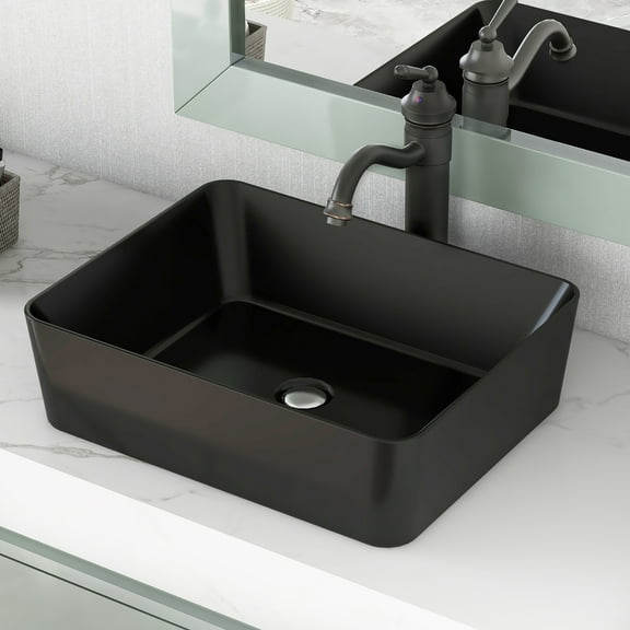 DeerValley DV-2V031 Matte Black Bathroom Vessel Sink Above Counter Rectangular Countertop Sink for Cabinet Lavatory Vanity (17.75'' L x 14.76'' W x 5.5'' H)