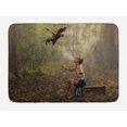 thumbnail image 1 of Jungle Bath Mat, Asian Man in Forest Training His Fighting Bird Eco Spiritual Life Picture Print, Non-Slip Plush Mat Bathroom Kitchen Laundry Room Decor, 29.5 X 17.5 Inches, Green Brown, Ambesonne, 1 of 2