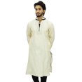 thumbnail image 2 of Atasi Men's Long White Kurta Dupion Indian Shirt Ethnic Tunic-Large, 2 of 7