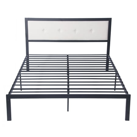 KARMAS PRODUCT Full Size Bed Frame with White Headboard, Heavy Duty Metal Platform Bed Frame, 12 Inch Under Bed Storage, Sturdy Steel Slat Support, Mattress Support, No Box Spring Needed,