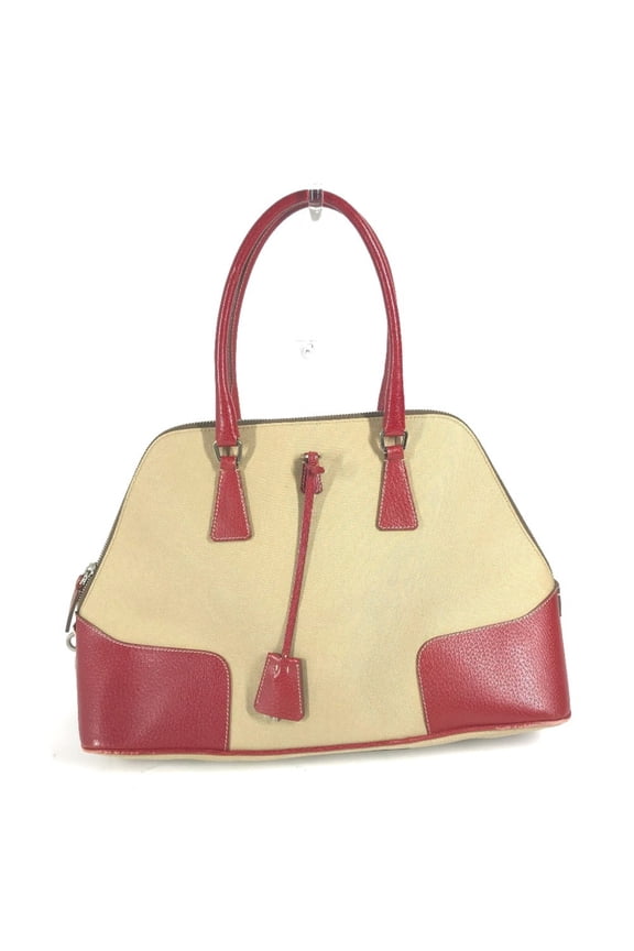 Pre-Owned PRADA BN0081 Bicolor Triangle Plate Handbag Tote Bag Shoulder Leather Canvas Women's...