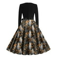 thumbnail image 3 of Qiopertar Vente de Liquidation Jupe de Fête Rétro Décontractée d'Automne pour Femmes Col Rond Robe Imprimée d'Halloween de l'Action de Grâce Offres de la Semaine Moins de 5$, 3 of 3