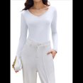 thumbnail image 1 of Camiseta Básica Ajustada de Punto Acanalado con Cuello en V y Larga para Mujer XXL, 1 of 7