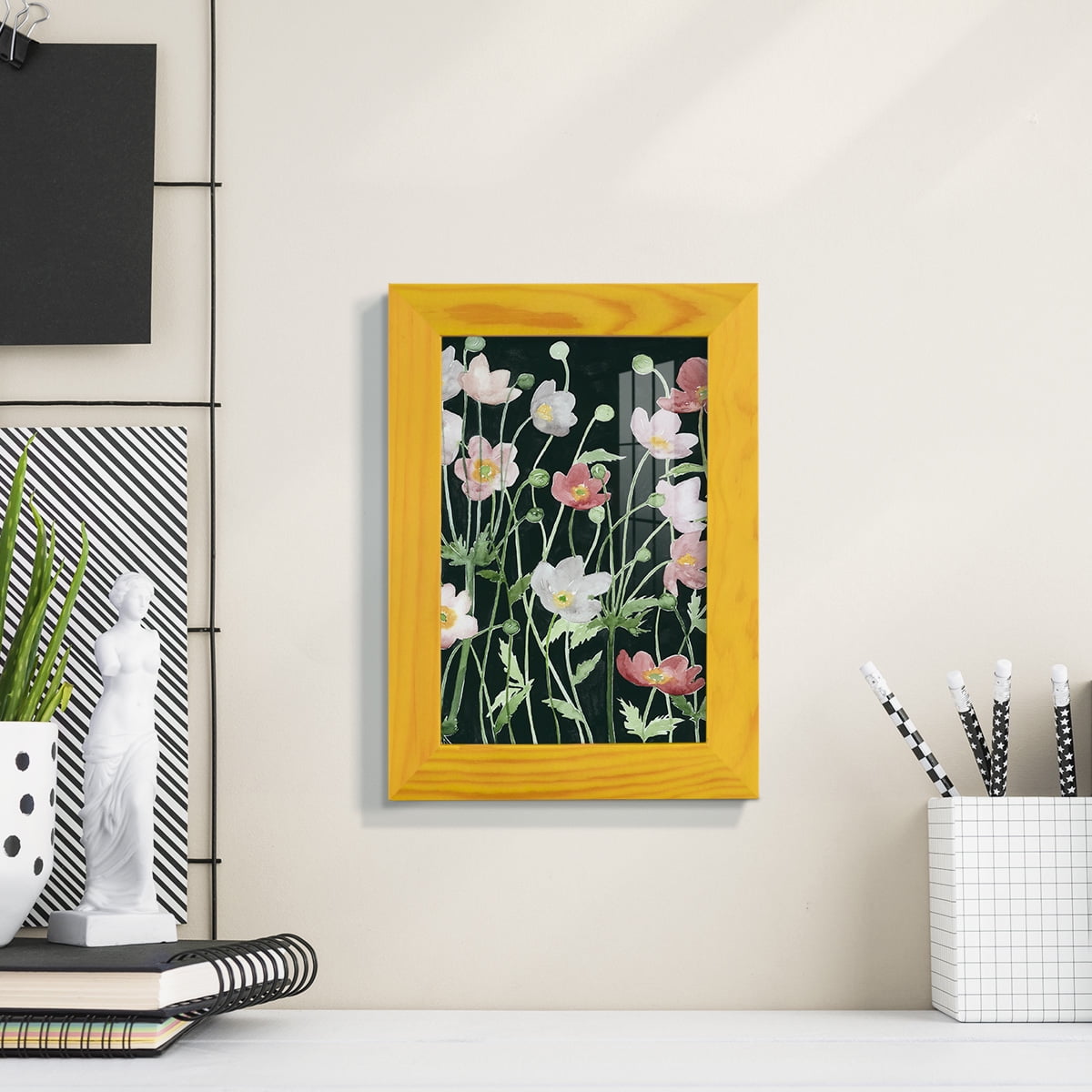 Anemone Dance I -Framed Print w/glass-Sunflower Yellow