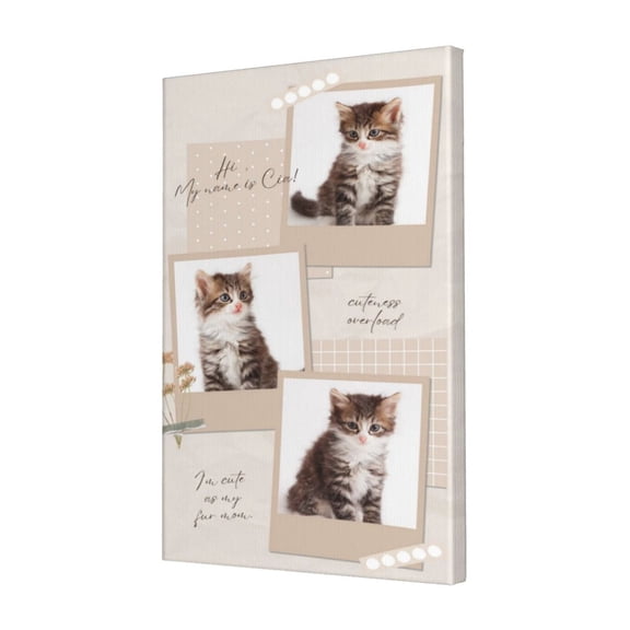 Custom Canvas Prints Brown Collage Aesthetic Cat Personalized Photo Image Collage DIY Framed Kit Wall Art Picture Room Decor 16x20 inch