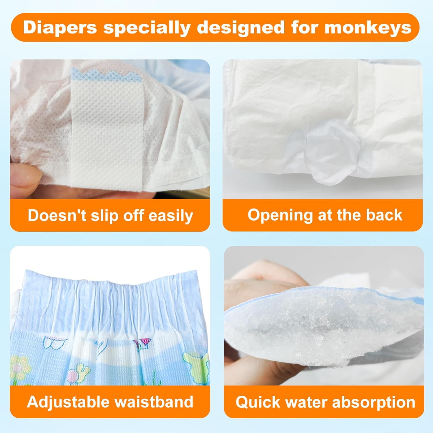 20PCS Disposable Monkey Diapers Pet Diapers with Adjustable Elastic WaistlineM