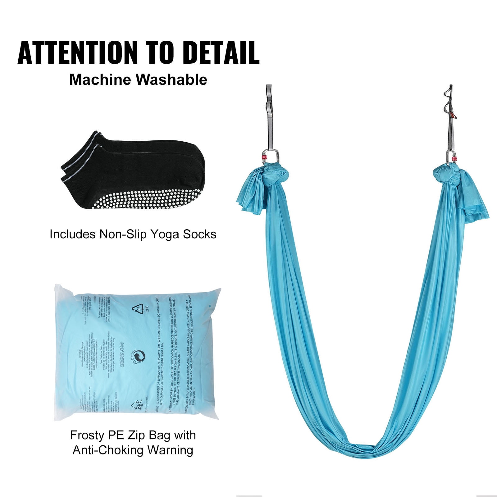 VEVOR Aerial Yoga Hammock & Swing,5.5 Yards, Aerial Yoga Starter Kit with 100gsm Nylon Fabric, Full Rigging Hardware & Easy Set-up Guide, Antigravity Flying for All Levels Fitness Bodybuilding,Blue