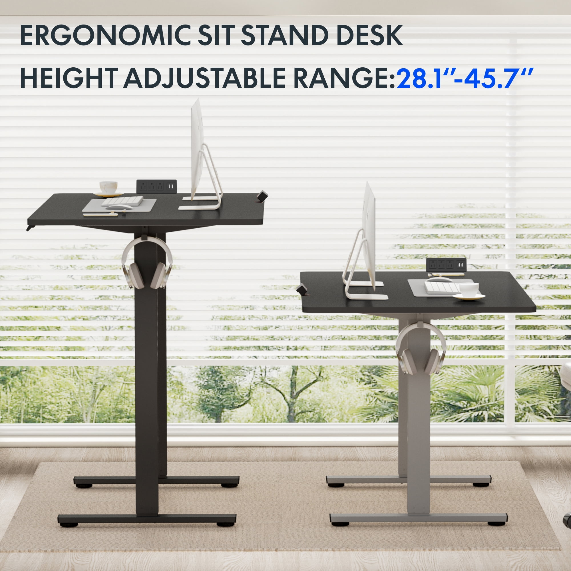 FLEXISPOT 55" x 28" Home Office Height Adjustable Standing Desk Memory Programmable Presets Computer Desk Gray and Black