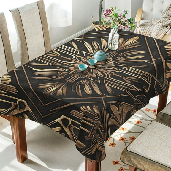 BZSMCE Square Tablecloth Gold and Black Painting Pattern Tableclothes
