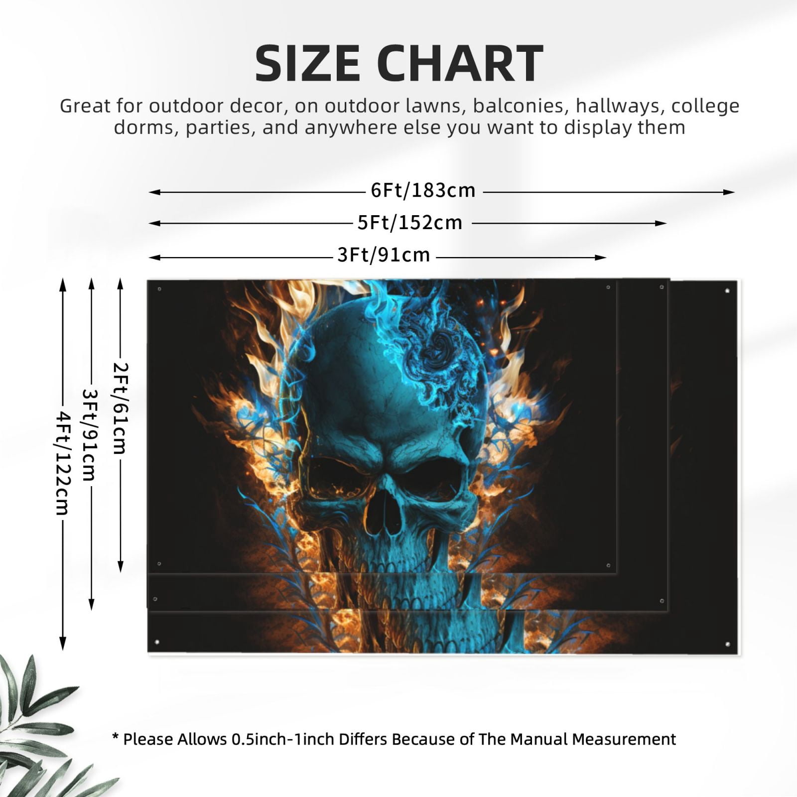 Blue Flame Fire Skull Burning Four Hole Decorated Banner Flag for Garden Yard Home Decoration Indoor Outdoor 4x6 Ft