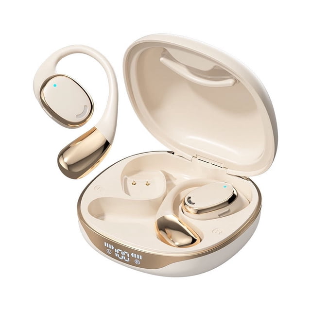 Beige Wireless Language Translator Headset With Bluetooth 5.0 And Smart Noise Reduction For Travel And Business