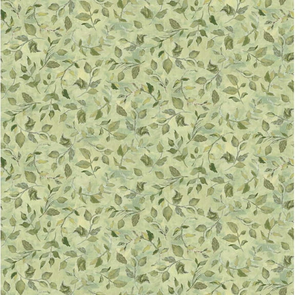 Susan Winget Hydrangea Reverie Leaves on Green Cotton Fabric