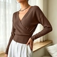 thumbnail image 4 of Lmueinov Womens Long Sleeve Knit Shirts Wrap V-Neck Cropped Pullover Sweater with Ribbed Hem for Women Cross Front Soft Business Casual Tops, 4 of 7