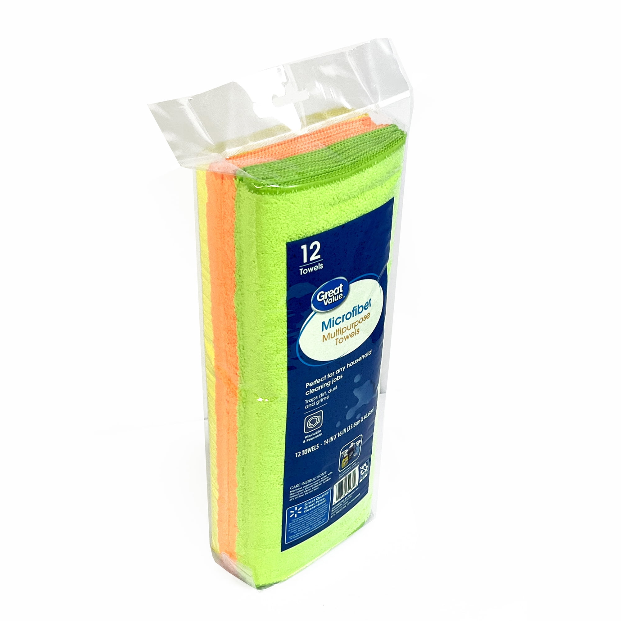 Great Value Multipurpose Microfiber Household Cleaning Cloth & Wipe, Multicolor, 12 Count