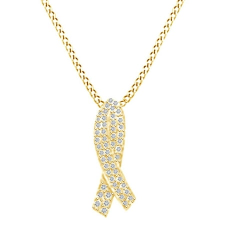 1/3 Carat White Natural Diamond Cancer Awareness Sign Pendant Necklace In 14K Solid Yellow Gold (0.33