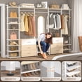 thumbnail image 3 of Aheaplus Durable Heavy Duty Garment Rack with 6 Drawers, Large Wall-Mounted Closet Organizer for Wardrobe, Bedroom, and Walk-in Closet, Natural+White, 3 of 8