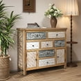 thumbnail image 3 of Vintage Wooden Accent Chest with 7 Drawers & 2 Cabinets, Rustic Multicolor Carved Storage Dresser for Living Room, Bedroom, Entryway, Farmhouse Style Decor (39.37" L x 13.78" W x 36.22" H), 3 of 13