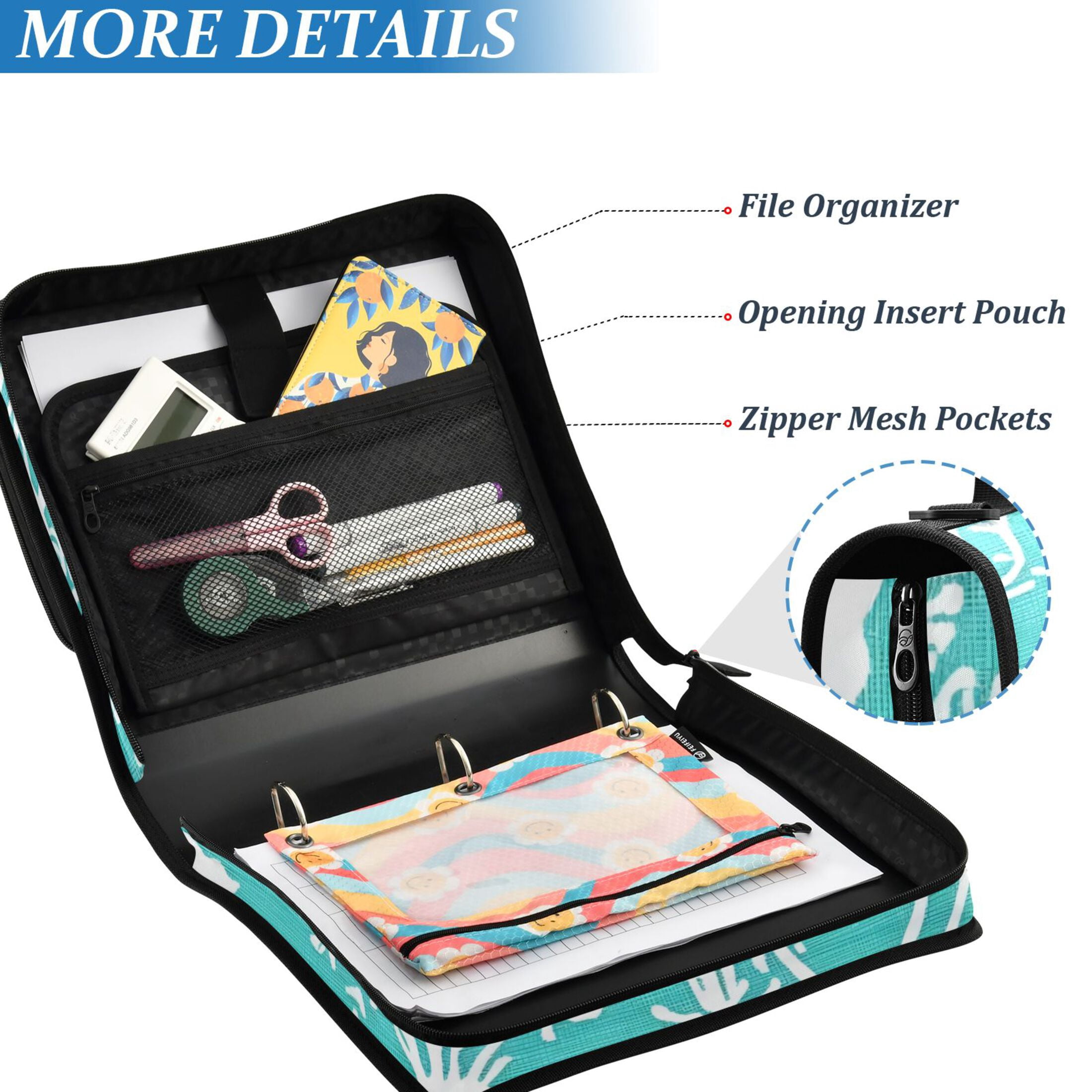 ALAZA Zipper Binder Deers on Blue 3 Ring Trapper Keeper File Folder Organizer Bag
