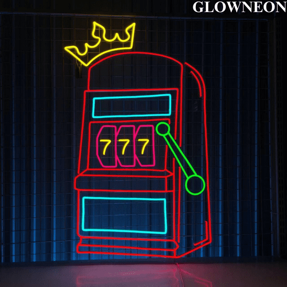 Glowneon 777 Slot Machine Led Sign, Slot Machine Jackpot Casino Decor