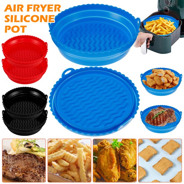 OROMYO 2Pcs Air Fryer Silicone Pot with Handle Round NonStick Air