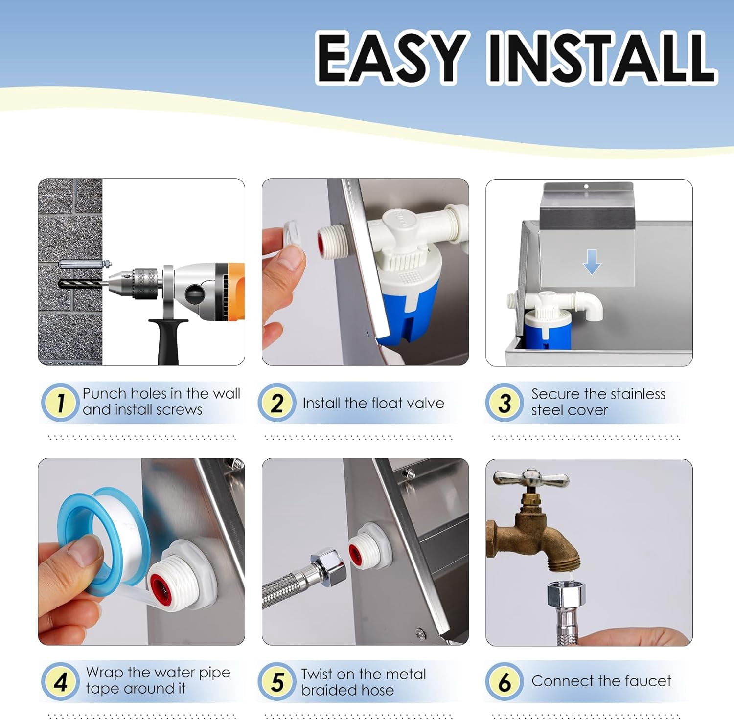 Automatic Water Dispenser for Large Dogs, 2.1 Gallon Stainless Steel Auto Water Bowl Self Filling, Waterer Feeder for Outdoor Animals Drinking, Chicken Livestock (Drainage Hole)