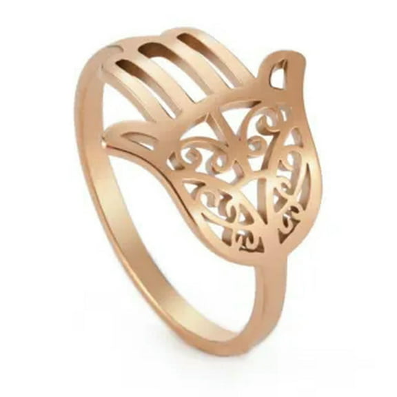 Hallow out Hamsa Hand of Fatima Evil Eye Ring Stainless Steel Band Ring Jewelry