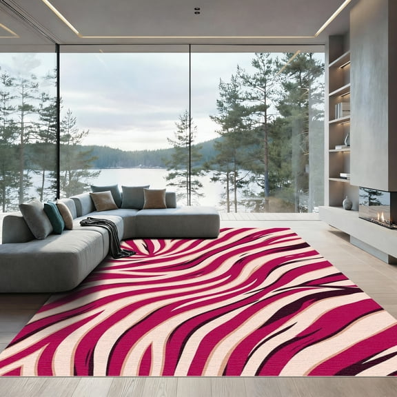 ODIKA 4'x6' Machine Washable Non-Slip Area Rug, Abstract Fuschia High Traffic Rug, Pink, 1185053