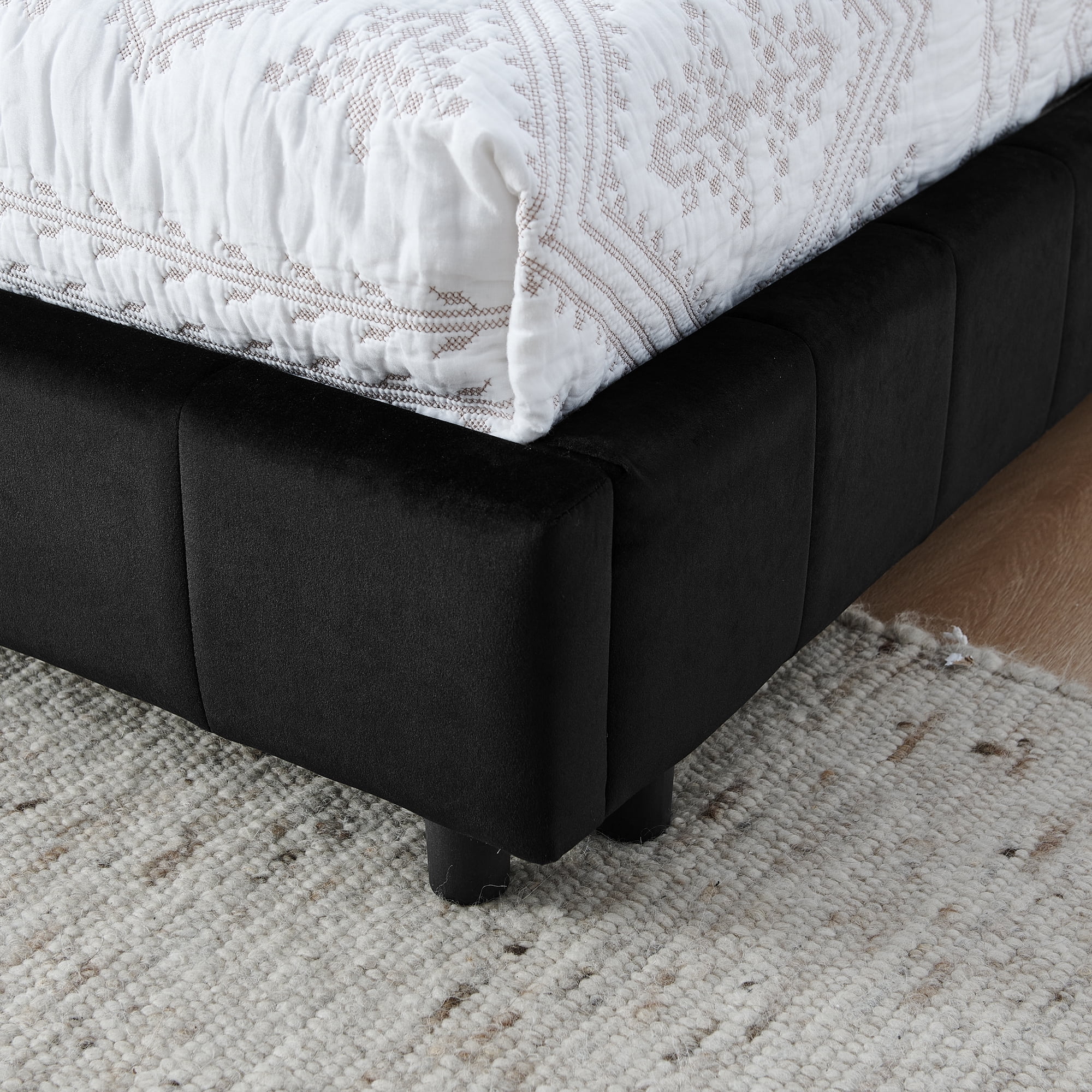 Gewnee Black Velvet Upholstered Full Size Multifunctional Daybed Sofa - Solid Eucalyptus Wood Frame with Backrest for Bedroom and Living Room