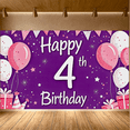 thumbnail image 5 of Purple Backdrop with Balloons Hearts Stars Happy 4th Birthday Banner Party Supplies Photography Props Birthday Decoration Photo Background Party Decor, 5 of 7
