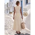 thumbnail image 2 of Womens Khaki And Cream Striped Sleeveless Dress, Round Neck Cinched Waist, 2 of 3