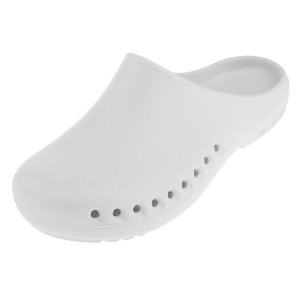 Zuecos de trabajo para hombre y mujer, zapatos de chef y médico, zapatillas antideslizantes Blanco