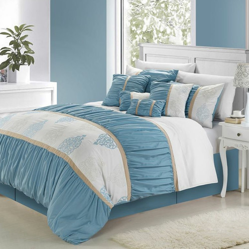Precious Blue 12 Piece Comforter Bed In A Bag Set With Sheet Set