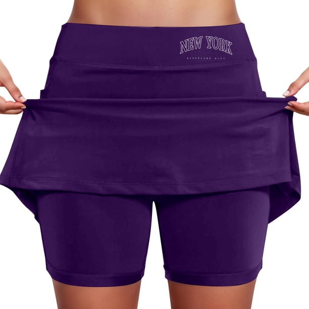 Falda culotte de talle medio para mujer: cintura elástica, bolsillos laterales, diseño fluido en capas, falda estampada informal para el verano.