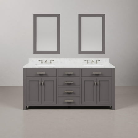 Water Creation Madison 72" Wood Double Bathroom Vanity in Gray and Chrome