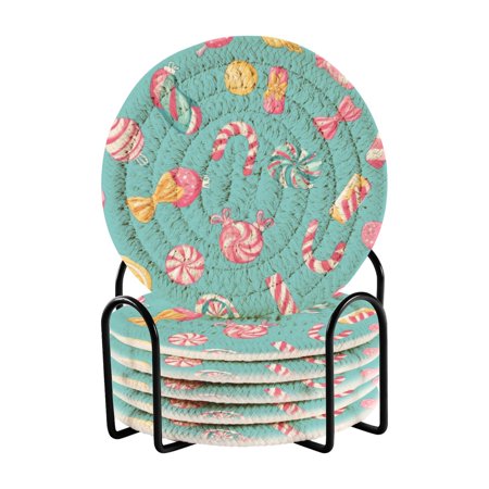 

6 coil coasters 3.94x3.94x0.24 inch water coasters Drink coasters with cup holders Absorbent coasters Heat resistant for bar protection Candy Cute Cartoon