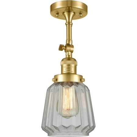

Satin Gold Tone Semi Flush 6 Wide Steel/Cast Brass/Glass Medium Base LED 1 Light Fixture