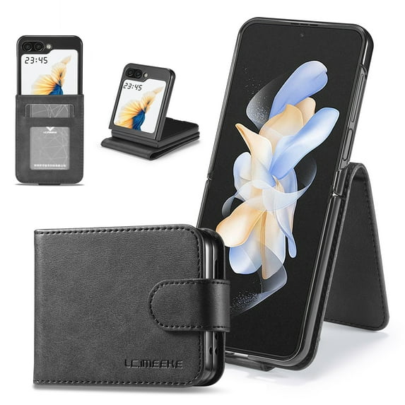 ELEHOLD Slim Leather Case for Samsung Z Flip 5 Purse Case for Women Men, Credit Card Slot Holder Lightweight Protective Case for Samsung Galaxy Z Flip 5 2023,Black