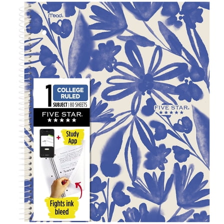 Five Star Soft Petals Spiral Notebook Plus Study App 1 Subject College Ruled 8