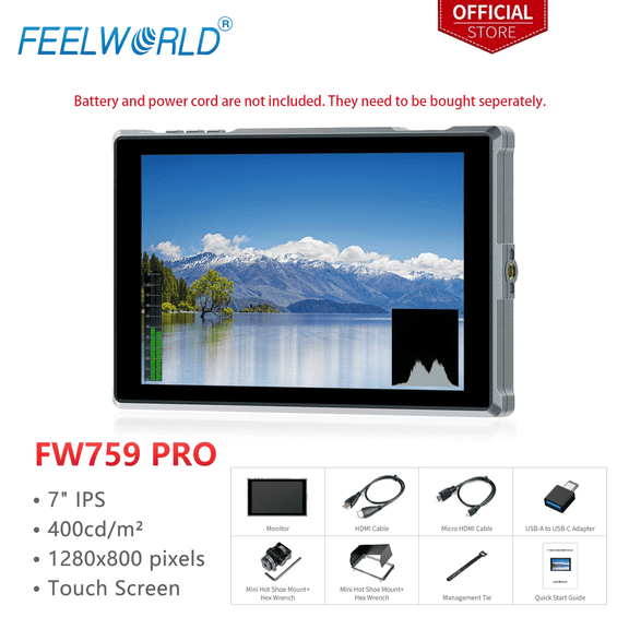 FEELWORLD FW759 PRO 7-Inch Touch Screen Camera Field Video Monitor 4K HDMI 1280x800 IPS