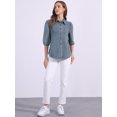 thumbnail image 4 of DARING DIVA Women's 3/4 Puff Sleeve Collar Button Down Jean Shirts XS Grey Blue, 4 of 6