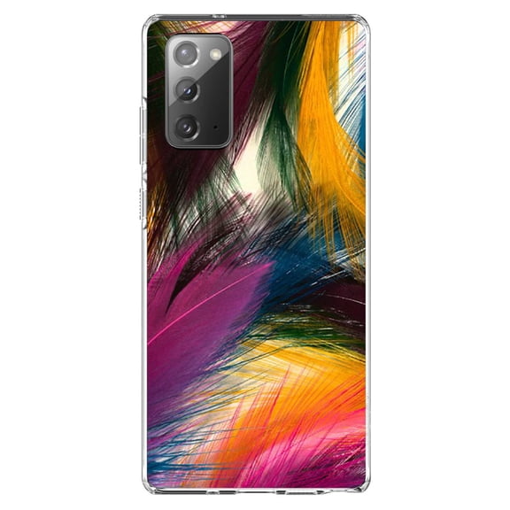 DistinctInk Clear Shockproof Hybrid Case for Galaxy Note 20 ULTRA (6.9" Screen) - TPU Bumper, Acrylic Back, Tempered Glass Screen Protector - Multi Color Feathers