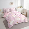 thumbnail image 4 of Feelyou Dreamy White Swan Twin Bedding Sets 7-Piece for Kids, Kawaii Princess Bowknot Bedding Comforter Set, Cartoon Animal Reversible Sheet Sets, Super Cozy Room Decor, 4 of 9