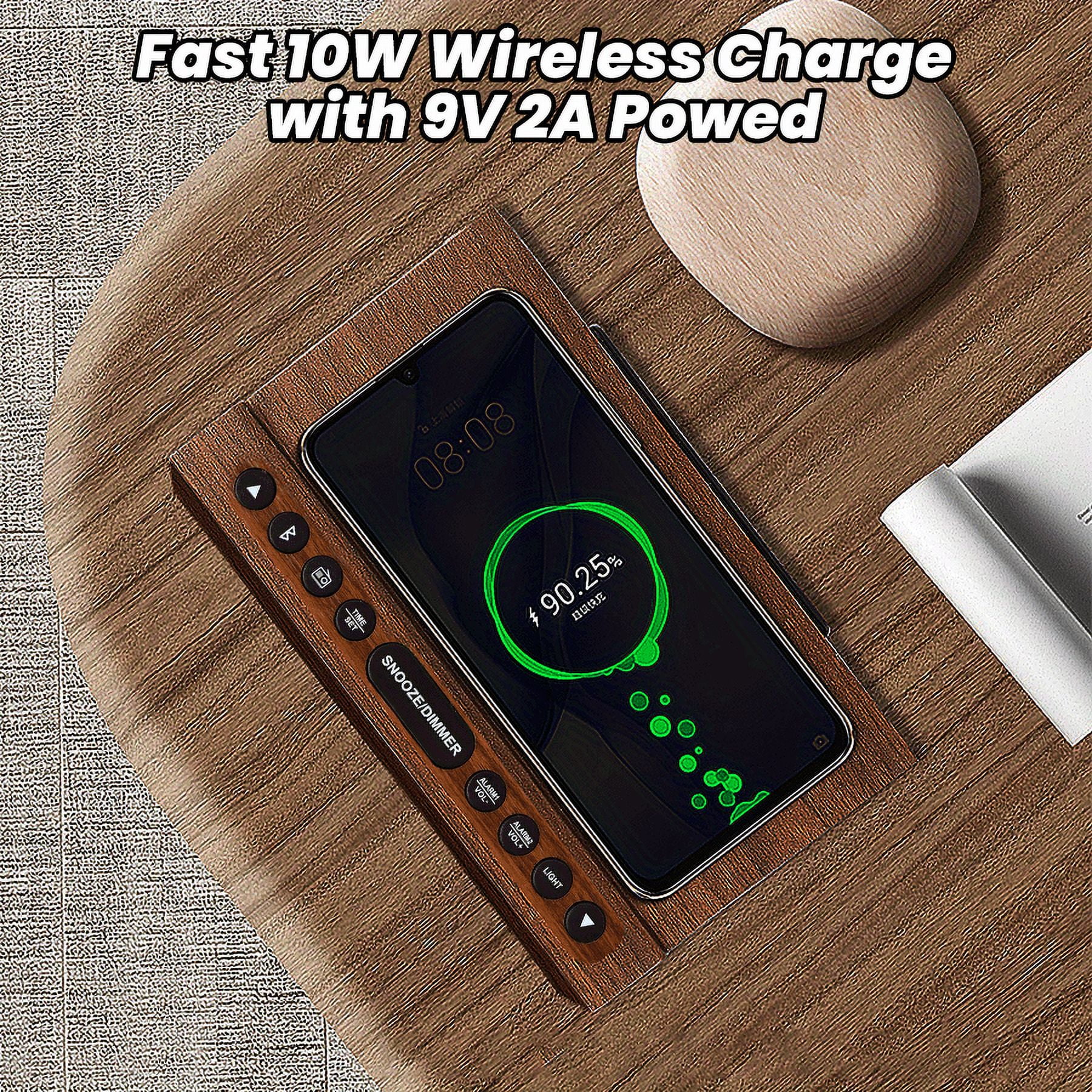 Bluetooth Speaker Wooden Radio Alarm Clock - Dimmable Display for at-a-Glance Clock, Sleep-Friendly Light, Natural Alarm & Premium FM Radio for a Gentle Wake-Up  Plugged in Alarm Clock Radio