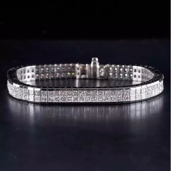10Ct Princess Lab Created Diamond Men's Tennis Bracelet 14K White Gold Finish