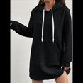 thumbnail image 2 of Suéter Deportivo Informal de Larga con Cordón y Cuello de Gofre para Mujer, Holgado, con Capucha y Bolsillos Negro XL, 2 of 3