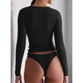 thumbnail image 5 of Quarter Zip V Neck Long Sleeve Cropped Top Going Out Tops for Womens Fall Fashion 2025 Black XL, 5 of 6
