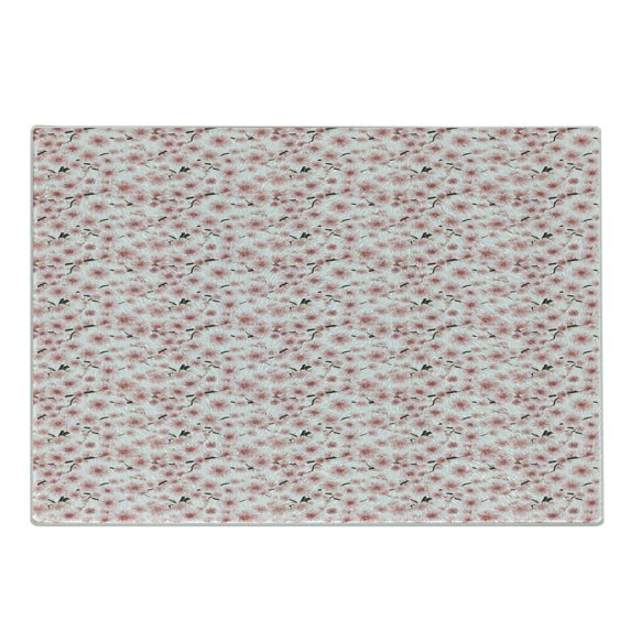 Cherry Blossom Cutting Board, 3D Illustrated Sakura Tree Design with Buds and Multiplexed Stamens, Decorative Tempered Glass Cutting and Serving Board, Small Size, Dark Taupe and Rose, by Ambesonne