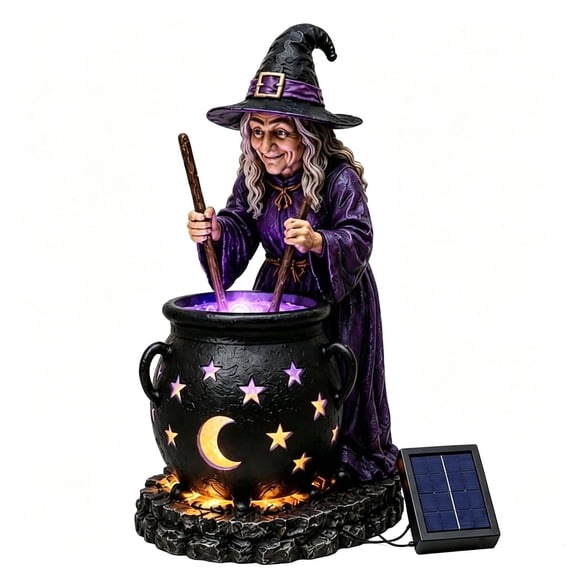Solar Witch Cauldron Garden Stake Light, LED Halloween Outdoor Decor with Glowing Cauldron, Solar Yard Lights for Lawn Garden Pathway, Halloween Party Decorations