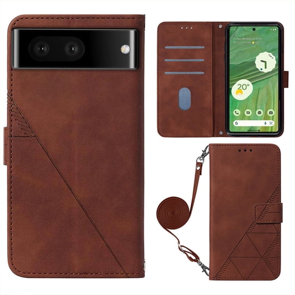 ELEHOLD Shoulder Strap PU Leather Wallet Case for Google Pixel 7 Ultra slim Soft TPU Magnetic Clasp Flip Folio with Kickstand Shockproof Removable Adjustable Crossbody Shoulder Strap Wallet,Brown