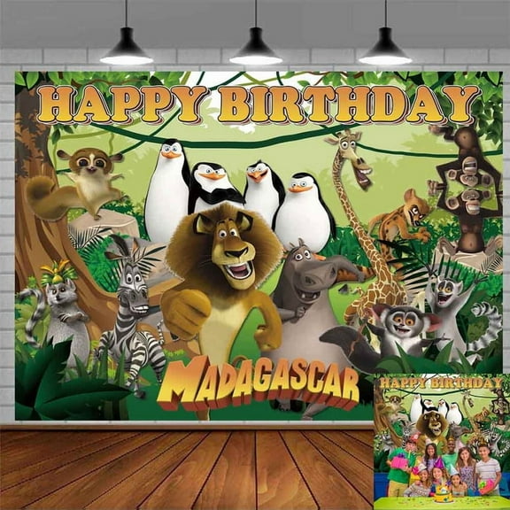 Madagascar Birthday Banner Backdrop Background Taspestry Post Wall Decor Party Supplies